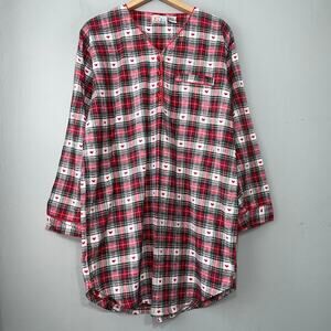 Vintage Country Red Plaid Night Shirt Size Medium Hearts Prairie Cottage Sleep